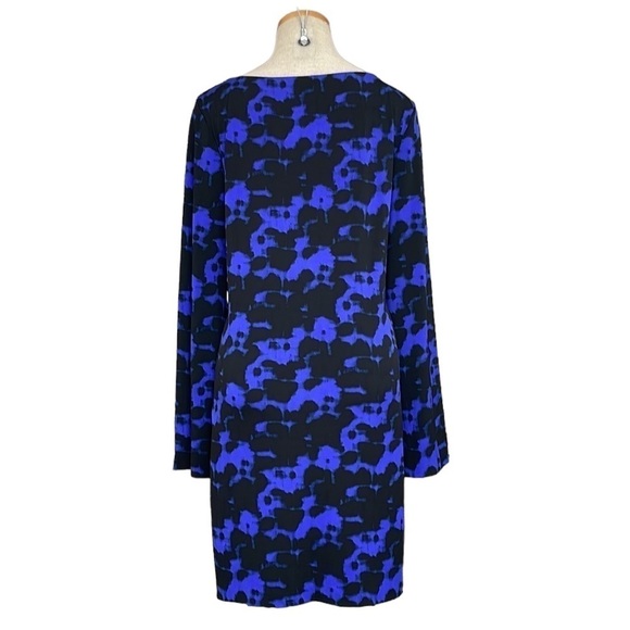 Nicole Miller Dress Long Sleeves Blue Black Knee Length Size Large - Picture 2 of 12
